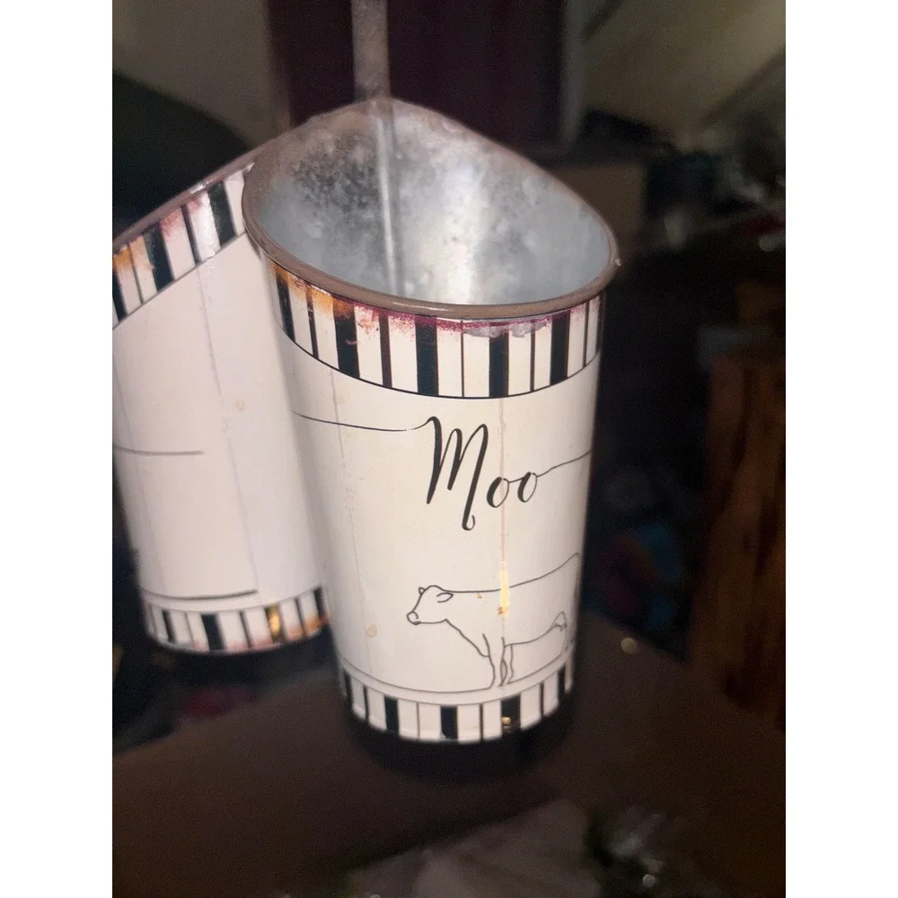 Farmhouse Galvanized Metal Triple Caddy Moo Oink Cluck Farm Animal Utensil